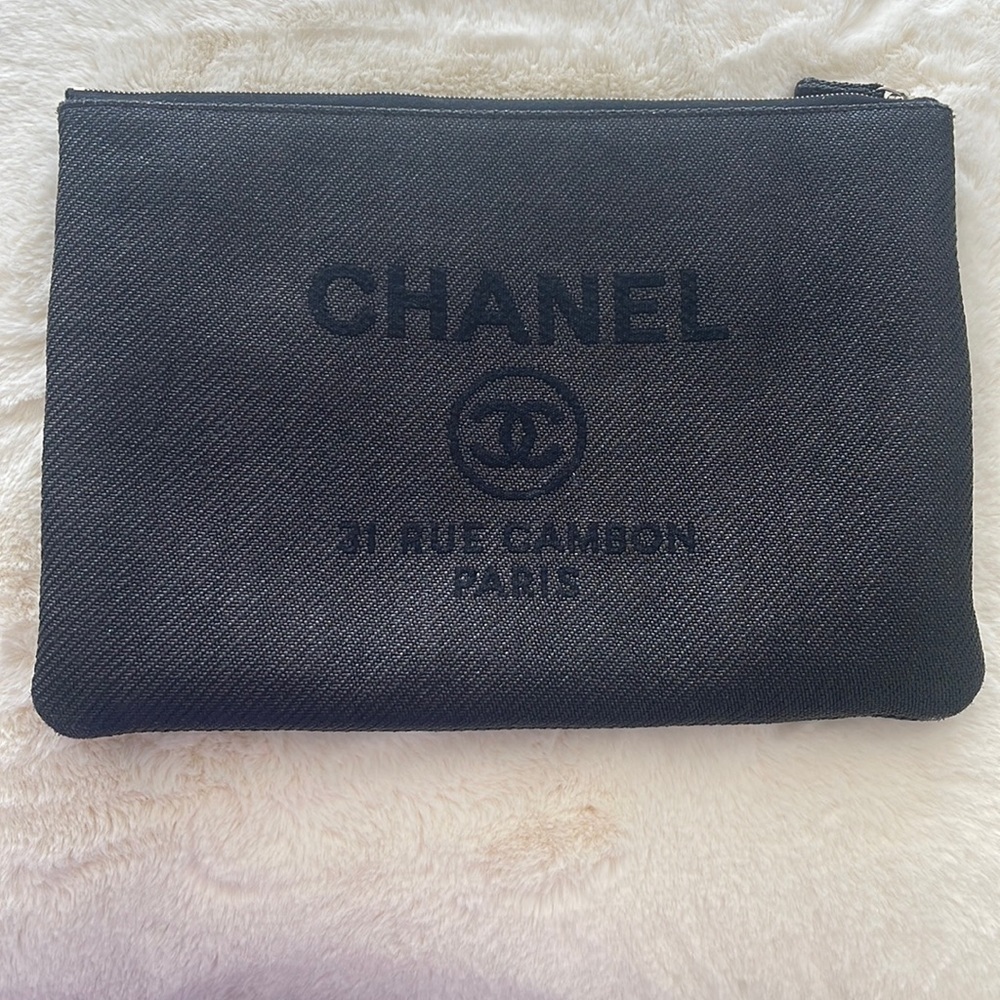 Chanel black raffia pouch